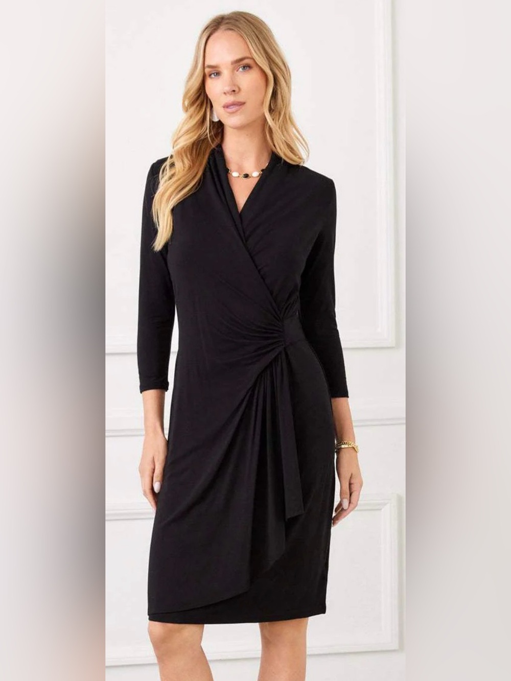 Karen Kane Black Wrap-Style Long Sleeve Dress